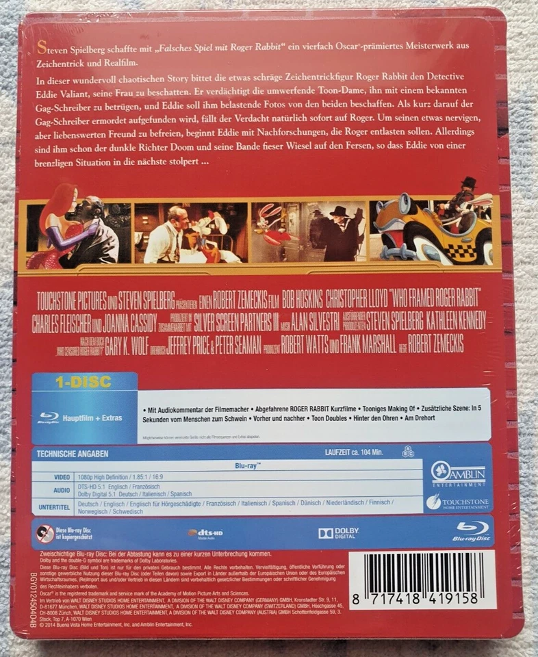 Falsches Spiel mit Roger Rabbit (Jubiläumsedition) (Steelbook) [Blu-ray] NEU OVP - Bild 2 von 2