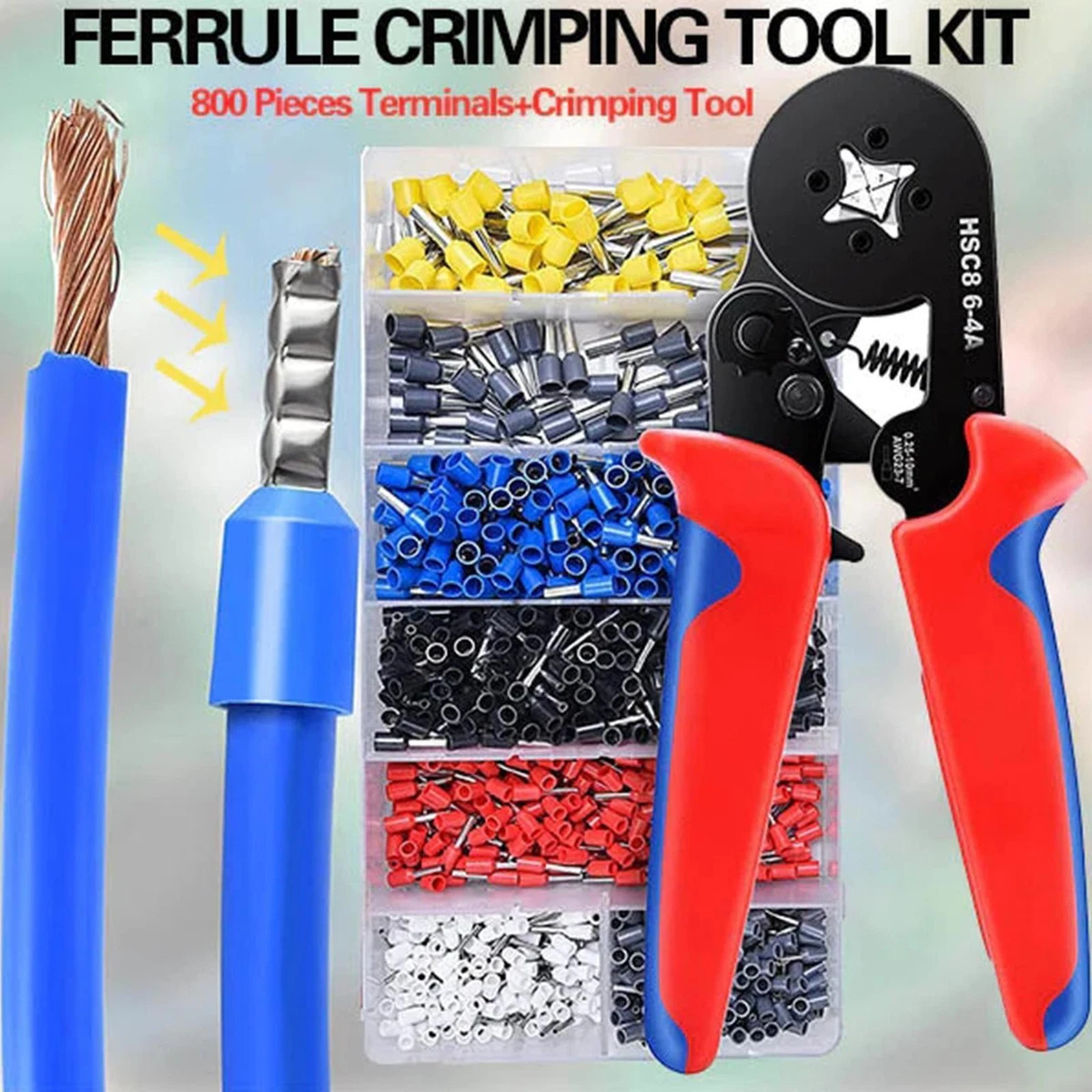 Ferrule Crimping Tool Kit Wire Terminals Crimping Tool +800 PCS Wire  Terminals