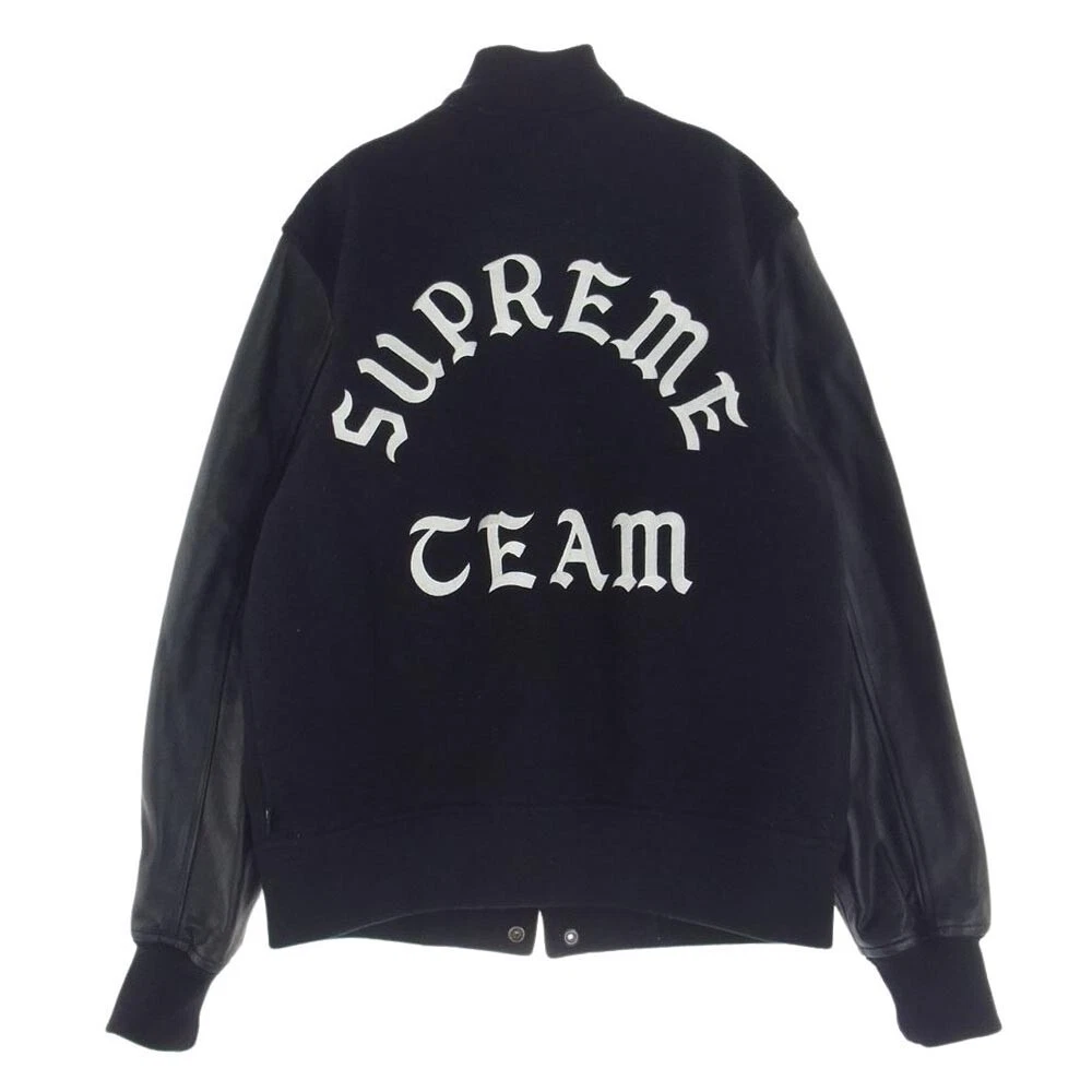 Veste Supreme 15AW laine Varsity Crew Ceam manches cuir veste de stade noir S