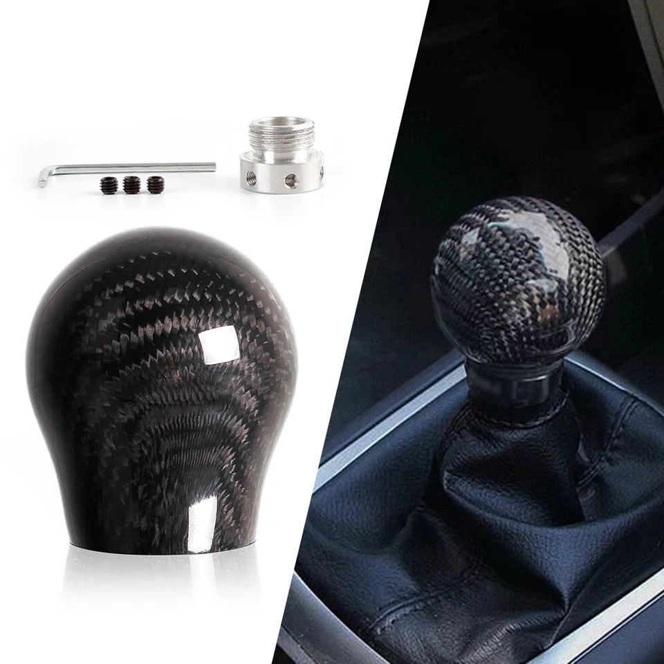 100% Real Carbon Fiber Manual Universal Gear Shift Knob Lever Shifter w/Adapter - Image 2 of 4