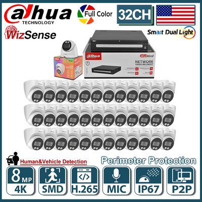 Dahua 32CH WizMind 8SATA 8MP 4K Dual Light WizSense Camera System Kit Lot NO POE