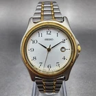 Seiko Watch Women 28mm White Dial Two Tone Date Round 7N82-0790 New Battery