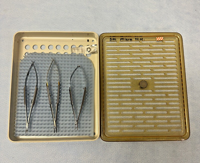 3 Piece Storz V.Mueller  Micro Needle Holder Set w/ Sterilization Tray