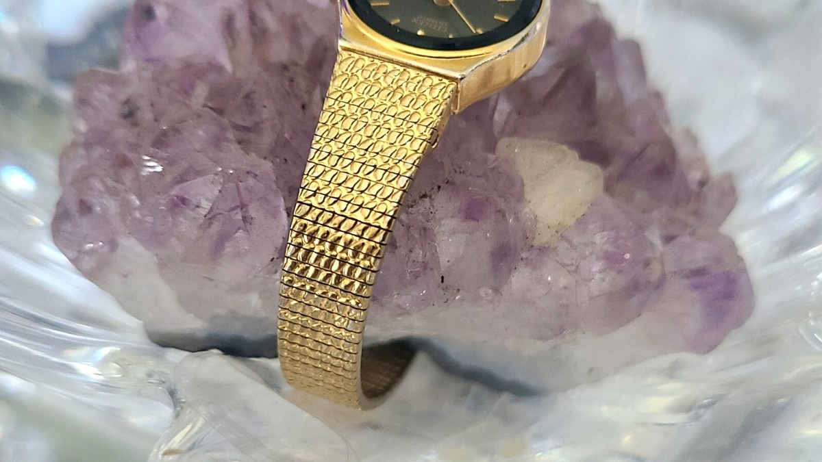 Vintage Citizen Quartz Watch Gold Tone Black Dial Japan Movement