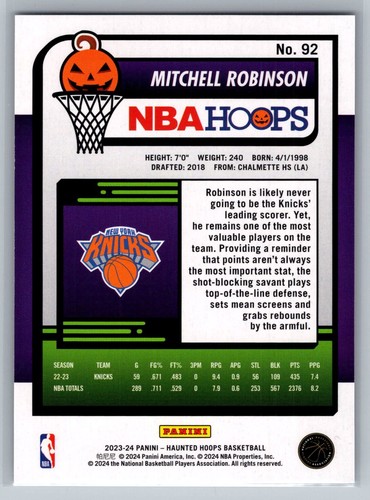2023-24 Panini Haunted Hoops Mitchell Robinson #92 New York Knicks - Picture 2 of 2