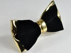Men PVC Faux  Leahter Velvet  Black and Gold 2 Layers Pretied Bow tie Bowtie