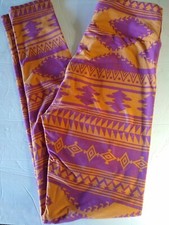 Lularoe Leggings Womens Stretch Pants OS Orange Purple Southwestern Ref 42 