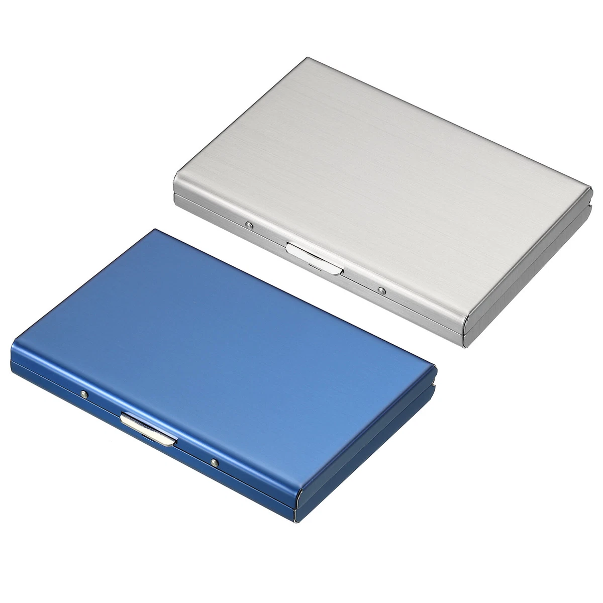 2pcs RFID Credit Card Holder Wallet Business Card Holder Blue Brushed Silver