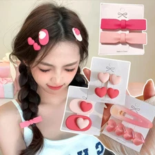 2Pcs/Set Pink Series Hair Clips Pink Gradient Heart Duckbill Clip Set DIY