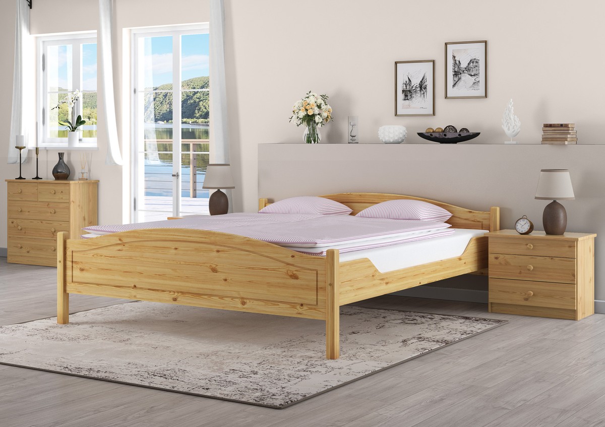 Klassisches Holzbett 180x200 Kiefer massiv Doppelbett Französisches Bett