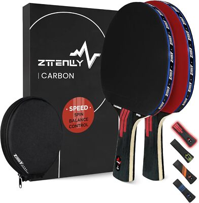 ''Ping Pong Paddle Carbon Tech, 7-Ply Blade, Pro Speed/Spin, w/ Case''