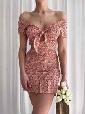 Arancione Vestito Tubino A Fiori Vestito Prendisole A Fiori Con