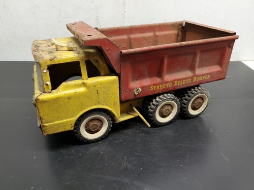 Vtg Structo Pressed Steel Toy "Structo Deluxe Dumper” Circa 1950's Red/Yellow - Picture 7 of 20