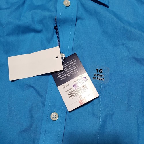 Stafford Essentials Dress Shirt Mens 16 SHORT SLEEVE Blue Broadcloth Pocket - Picture 4 of 8