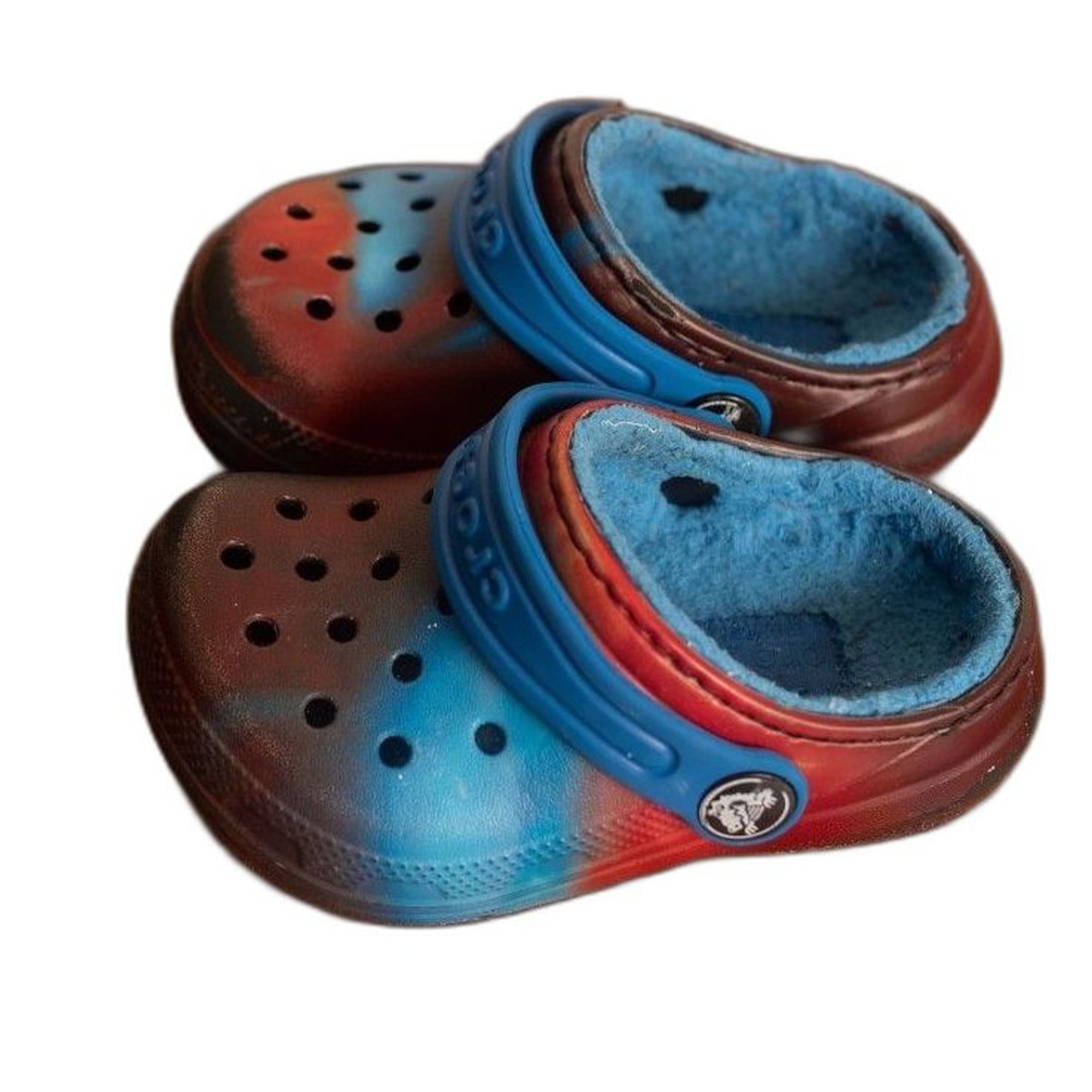 CROCS C kids toddler lined tie dye blue red