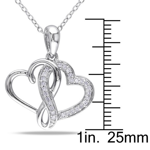Amour Sterling Silver 1/6CT TDW Diamond Double Heart Pendant with Chain - Picture 2 of 5