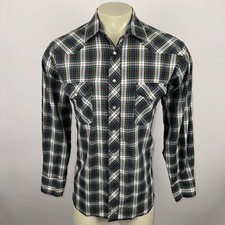 Mens XL Wrangler Pearl Snap Shirt Western Cowboy Ranch Vintage 70s 80s Plaid