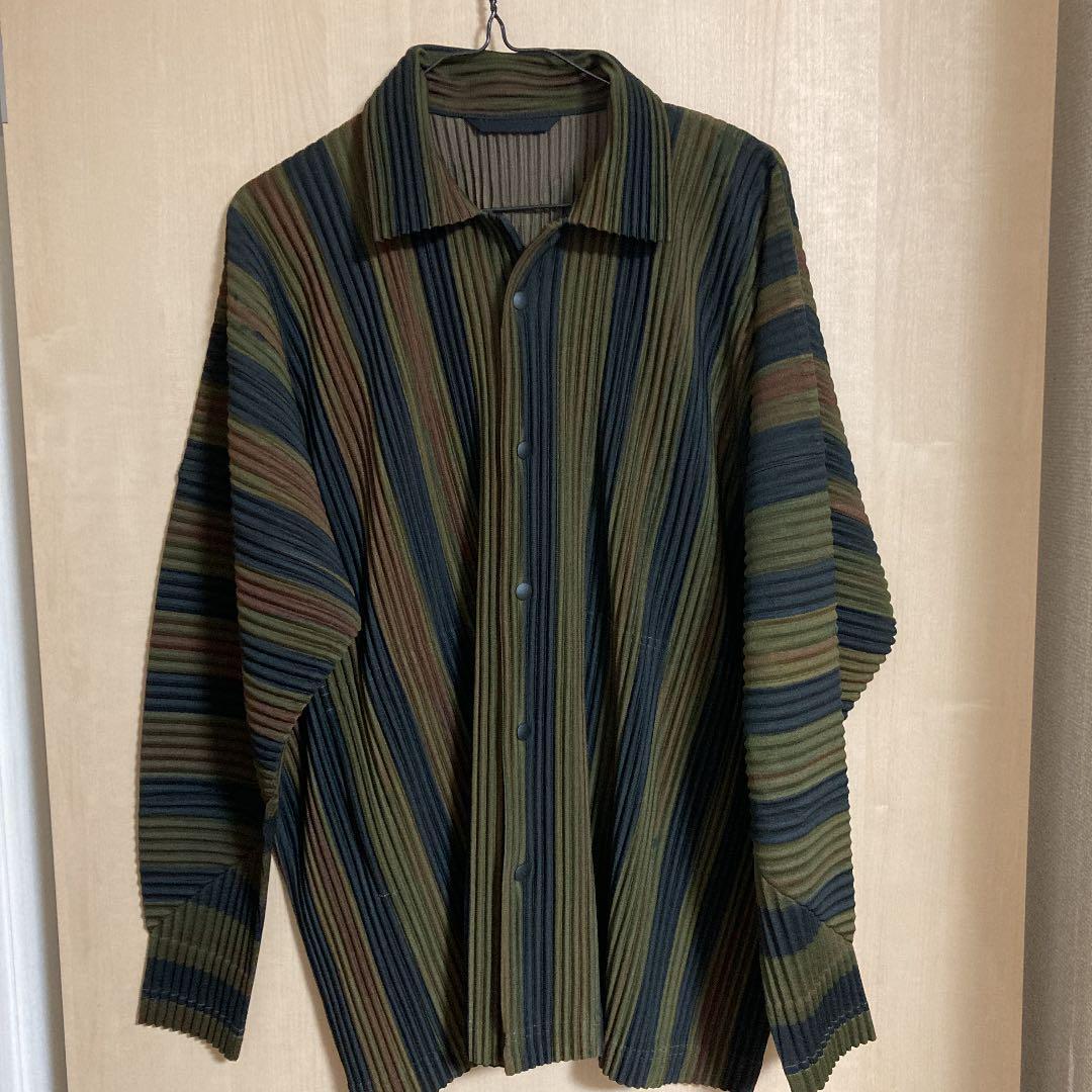 美品　HOMME PLISSE ISSEY MIYAKE コーチジャケット HOMME PLISSE ISSEY MIYAKE Striped Pleated Coach Jacket Size2