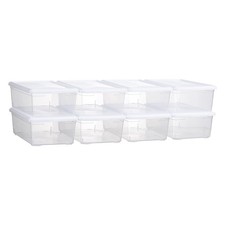 6 Quart Clear Plastic Storage Bins with White Lids Stackable Box Craft Storag...