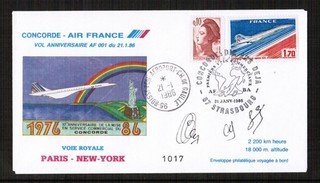 Concorde Air France 1986 First Flight Flown Pilot Signed Cover Paris New York