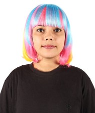 Women's Short Neon Bob Wig with Flat Blunt Bangs, Synthetic Straight Hair