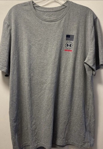 Under Armour Gray USA Flag Home Of Brave Land Of Free Mens T Shirt Size Large