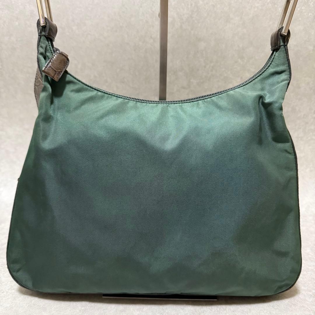 PRADA Pocono Khaki Leather Nylon Shoulder Bag Vintage Rare Authentic thumbnail 3
