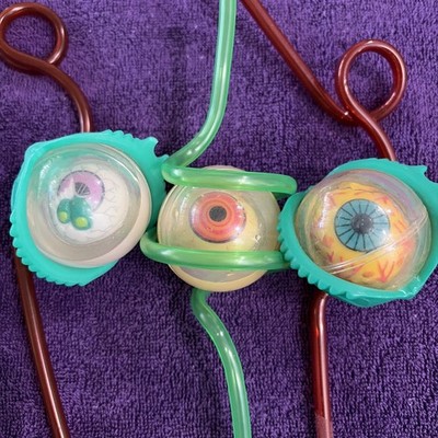 3 Vintage 1996 Taco Bell monster eye eyeball crazy drink straw toy red fast food