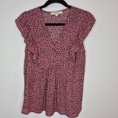 Loft Pink Animal Print Flutter Sleeve Blouse Barbiecore Workwear Office Size S