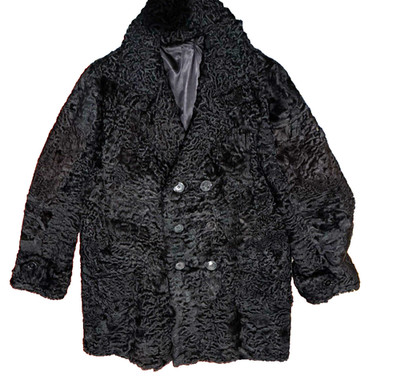 Persian Lamb Fur Coat Men's Black Astrakhan Karakul double breasted Sz M