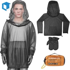 Outdoor Mosquito Jacket w/Hood Mitts Bug-Proof Lightweight Breathable Mesh Net