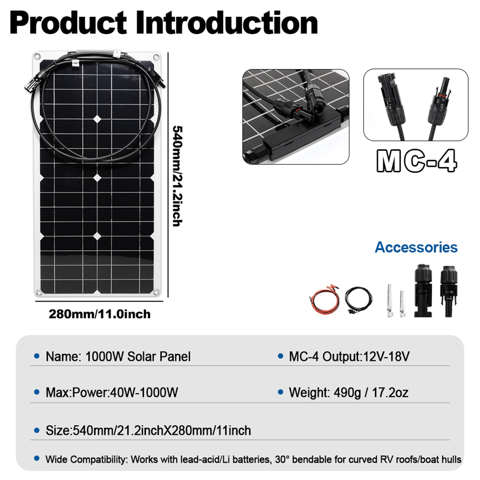 2000W Solar Charging Kit - 2x1000W High-Efficiency Panels+Y-Cable Home/Outdoor