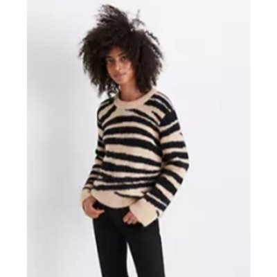 Madewell Women's Shrunken Crewneck Pullover Sweater W/ Tiger Stripes Size Large