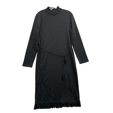 Dawn Joy Midi Knit Dress Women's Med Wool Blend Mock Neck Fringe Corpcore Gothic
