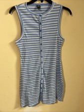 Women's Sleeveless Blue With Striped Button-Front Mini Dress Wild Fable M 99