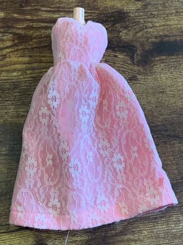 Barbie Handmade Pink Lace Dress Gown 1960s Style Vintage
