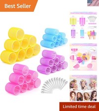 46Pcs Heatless Hair Rollers Set - Jumbo to Small 14 Clips for All Hair Types