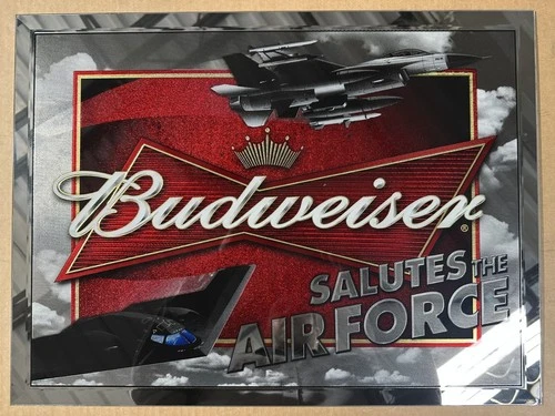 Budweiser Salutes The Air Force Military Bar Mirror Beer Sign 20x26 Vintage 2005