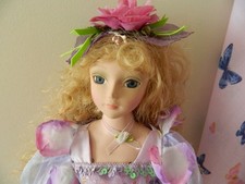 PORCELAIN Doll ANNA SKU 5701 Toy Handmade Flower Fairy Outfit Grey Eyes Blonde