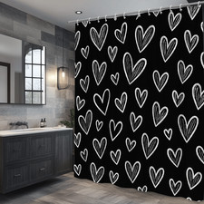 Black Heart Pattern Shower Curtain - Cute Bathroom Decor