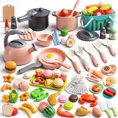 130Pcs Kitchen Playset, Toddler Pretend Cooking Play Pots, Pans, Utensils Coo...