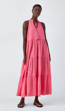 John Lewis Sunset Tiered Maxi Beach Dress, Pink, L