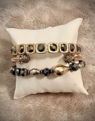 Gorgeous Gold Gunmetal Gray 3pc Bracelet Stack NWOT