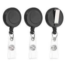 Retractable Badge Holder Reel Round, 3 Pcs Badge Reels Retractable Holder, Black