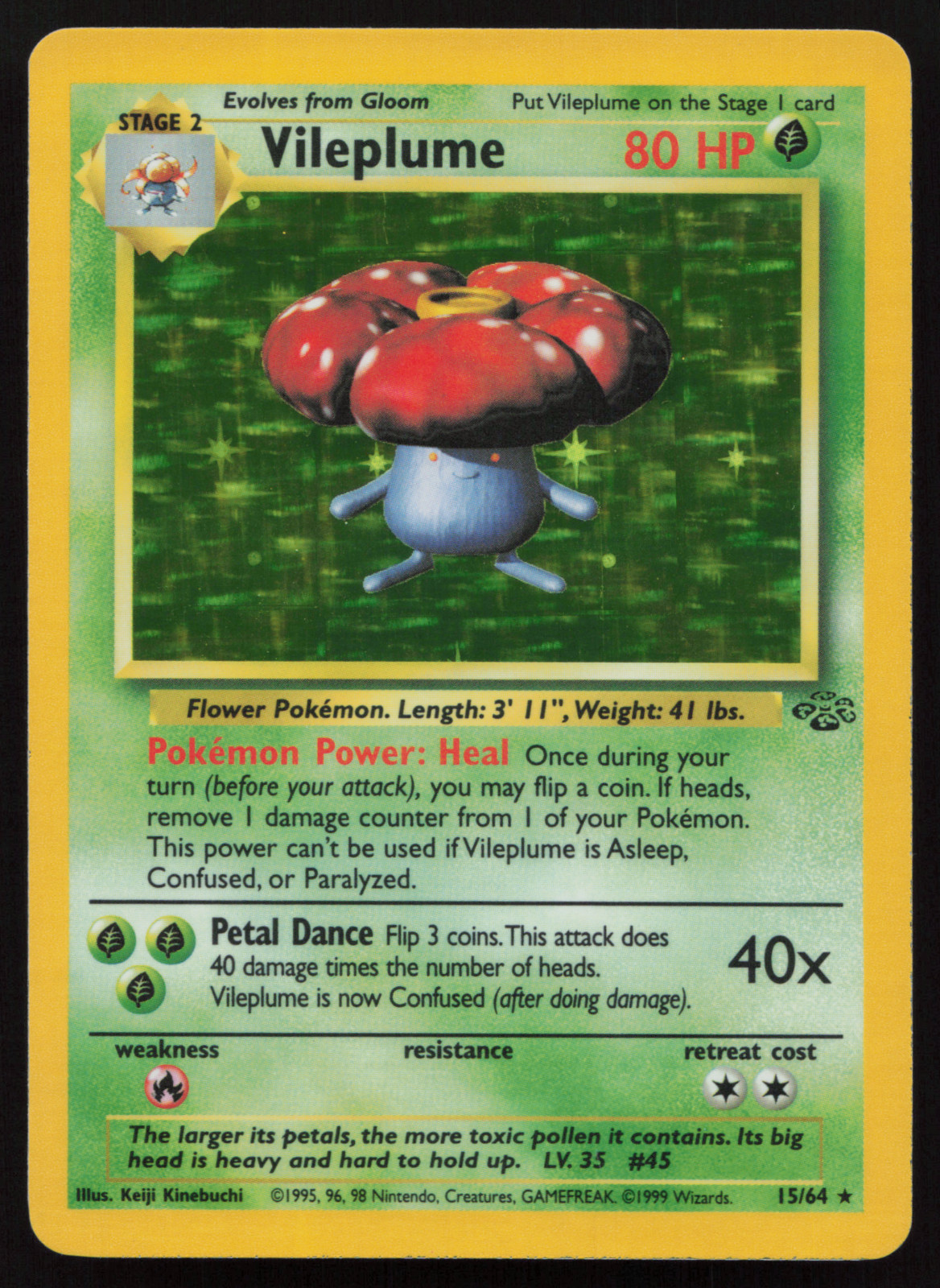 LP* - Vileplume Holo Jungle 15/64 Pokemon Card WOTC Rare Vintage 1999
