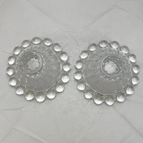 Set Vintage Candlestick Holders Boopie Berwick Glass Bubble Anchor Hocking Clear