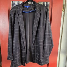 Apt. 9 Women's Black Pinstriped Blazer Jacket Open Front Long Sleeve Size XL