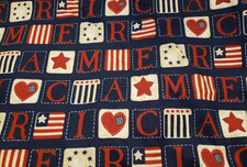Patriotic / Americana Stars Stripes Print Cotton Fabric Fourth of July 2 YDS