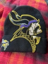 Minnesota Vikings Hat - Beanie - Black NFL Football Cuffed Knit Embroidered -HTF