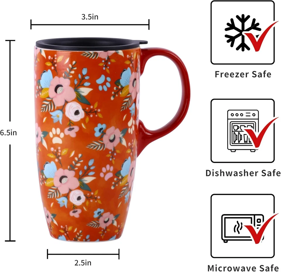Taza de café de cerámica taza de viaje con tapa para hogar y oficina, 17 oz. Porcelana grande Foto 2 de 4